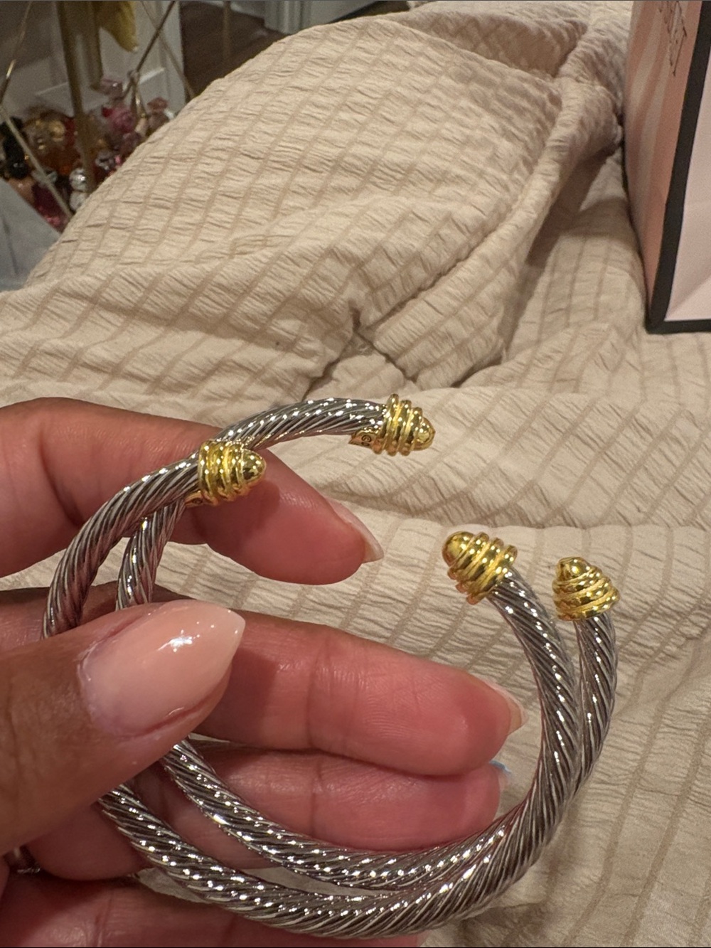Two-Tone Twisted Cable Cuff Bracelet - Silver & Gold